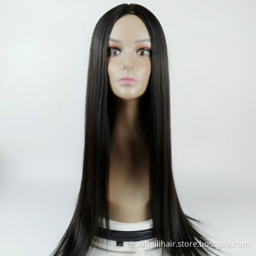 Wholesale Price Long Silky Black Wig for Women Party Middle Part Scalp Wig Daily or Cosplay Ladies Hair Style Synthetic Wigs